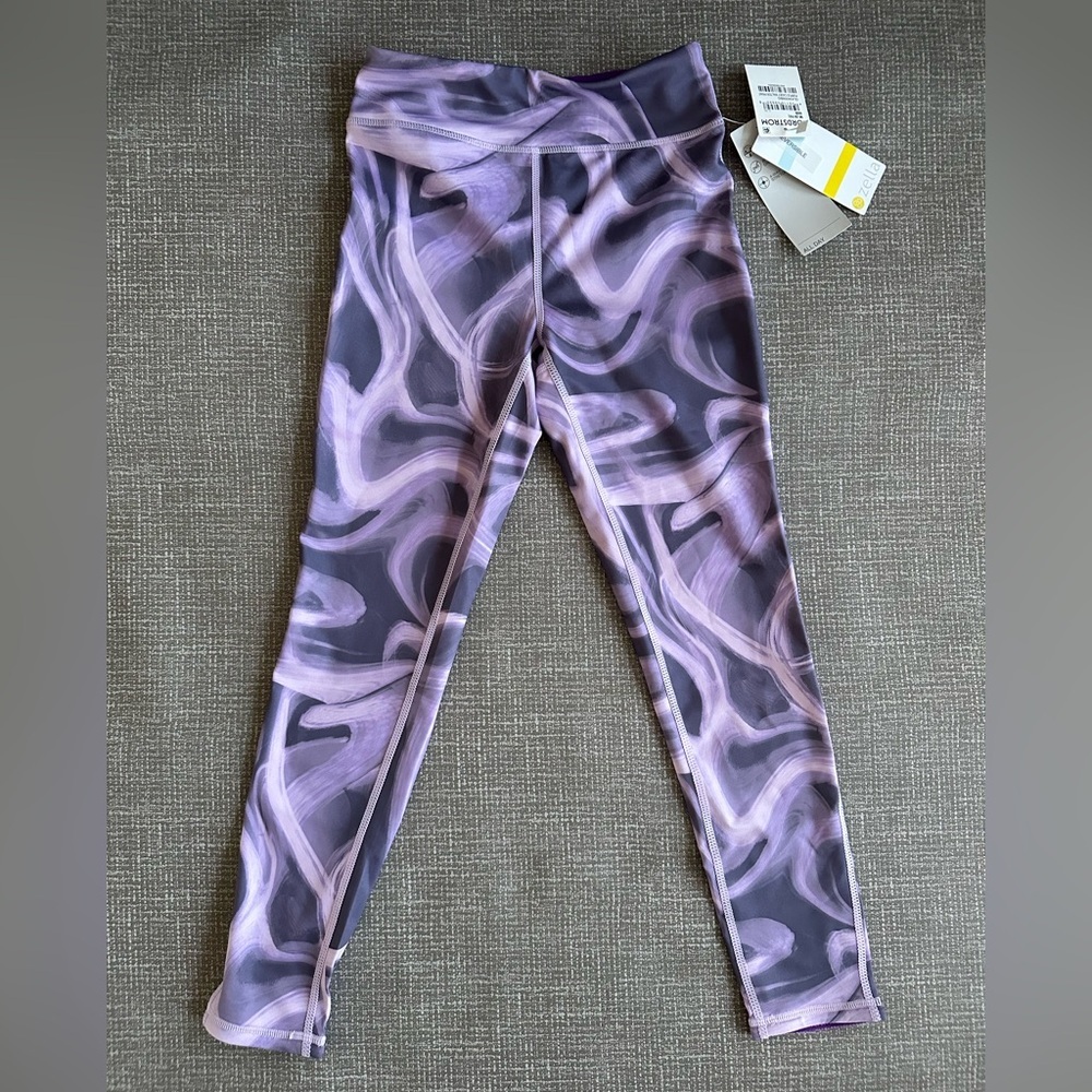 Zella Kids Swirl Pattern Leggings - Purple and Lilac Swirl Print reversible